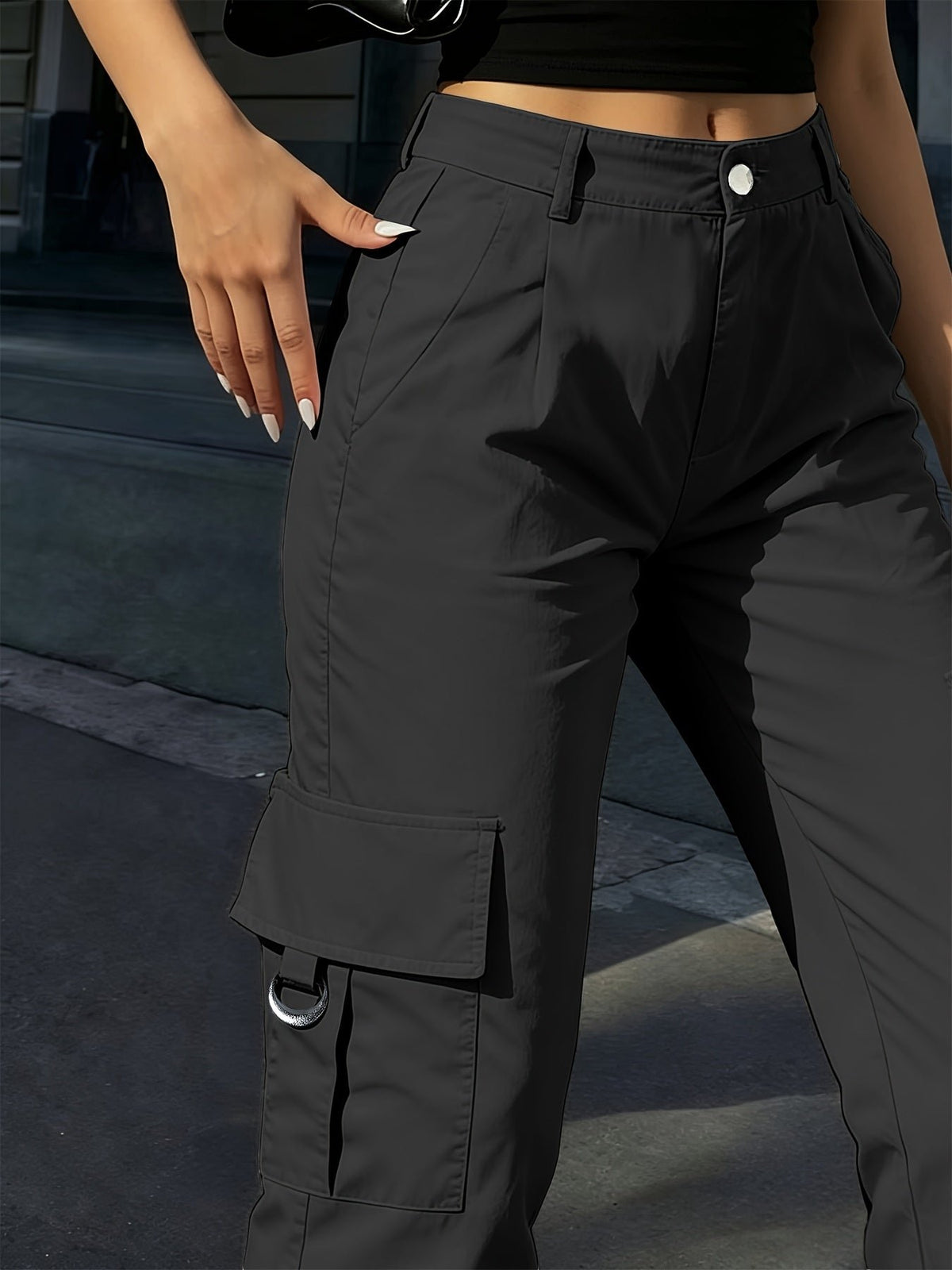 Women's High-Waisted Wide-Leg Cargo Trousers