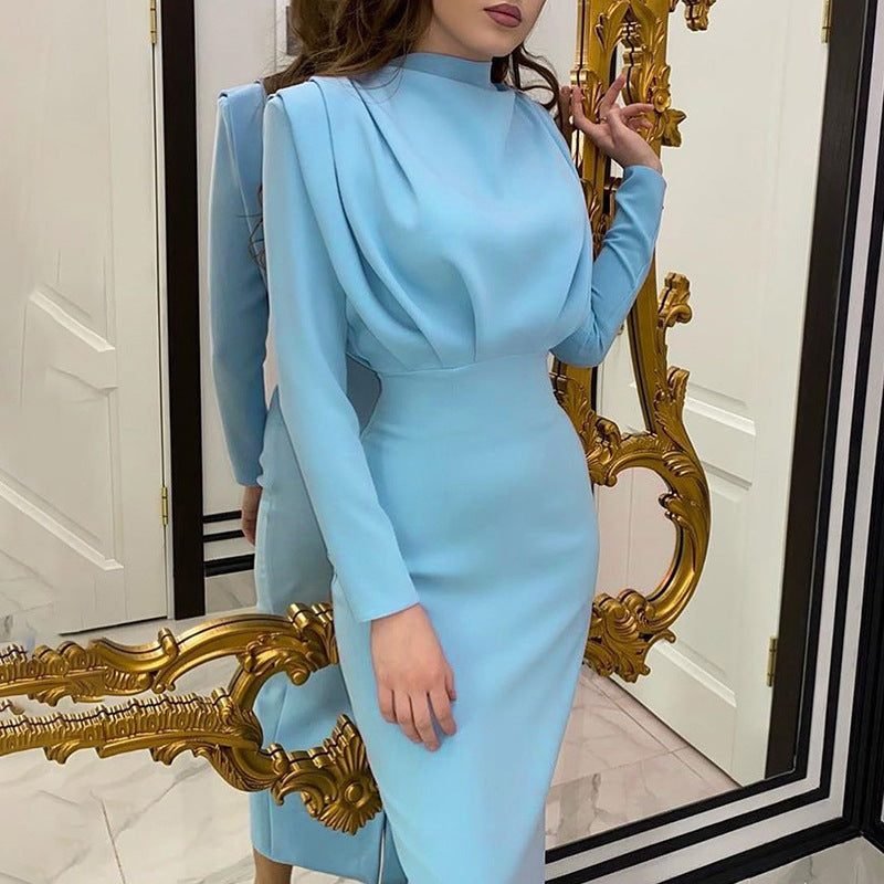 Women's Satin Bodycon Cocktail Dress - Sky blue