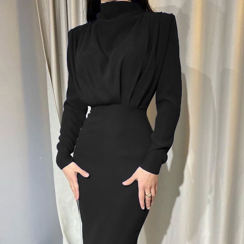 Women's Satin Bodycon Cocktail Dress - Black