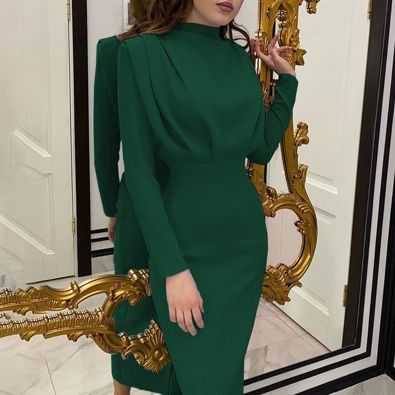 Women's Satin Bodycon Cocktail Dress - Dark green