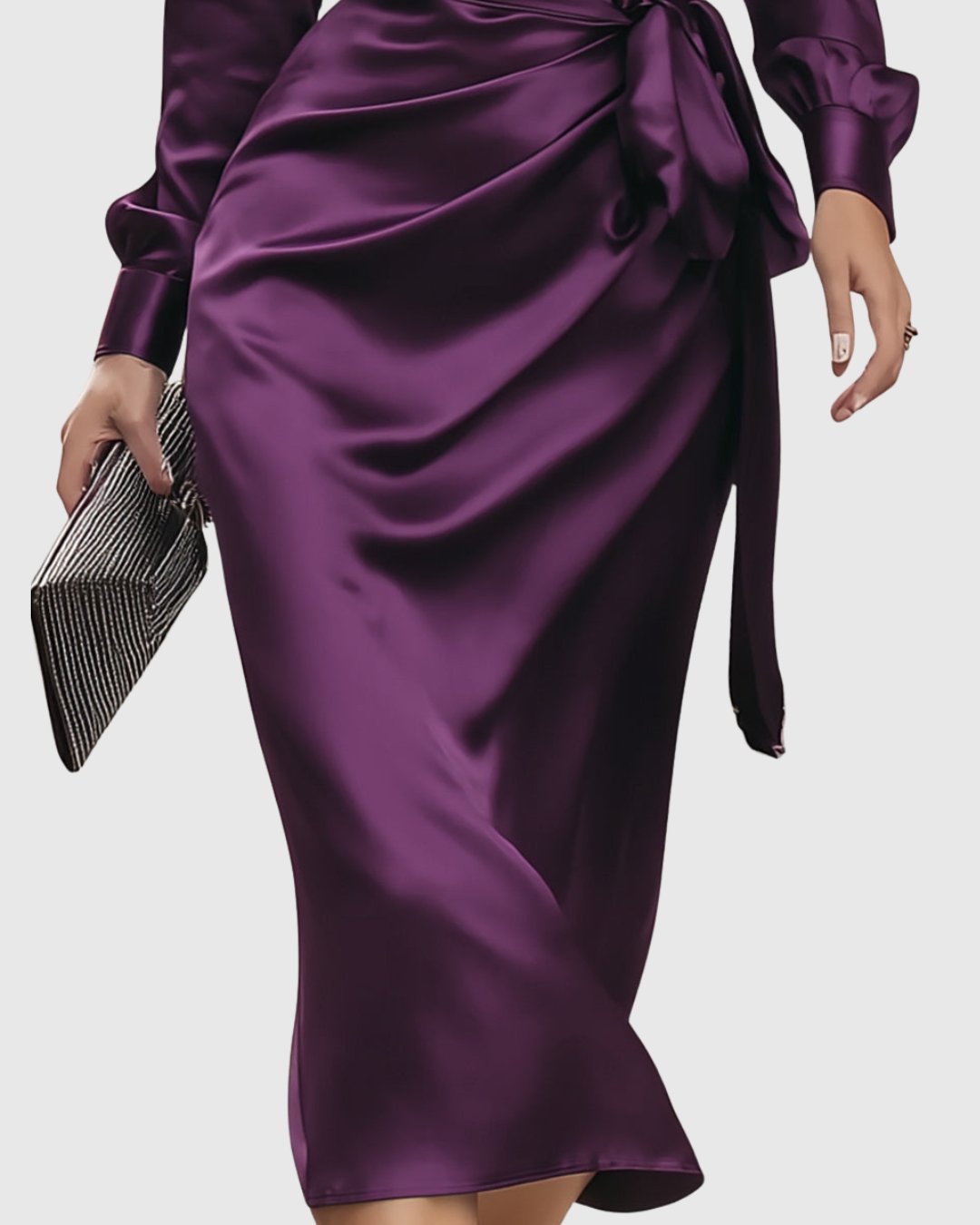 Women's Satin Wrap Midi Dress