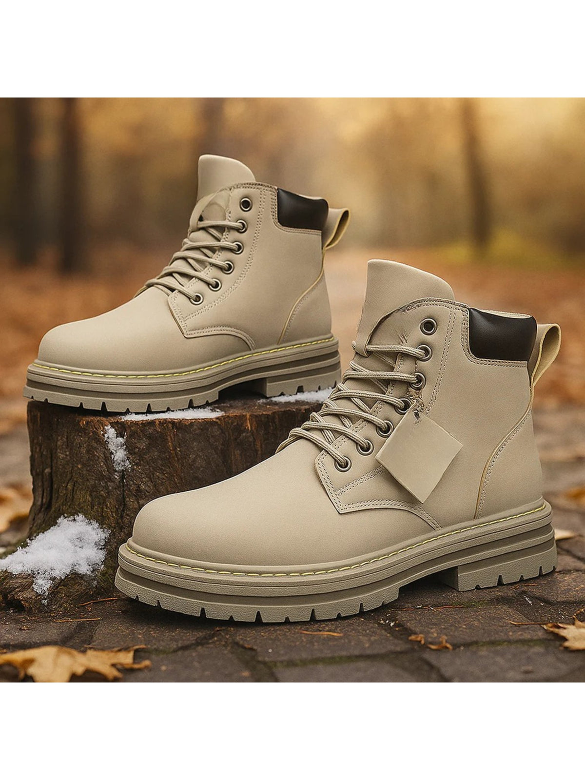 Men's Faux Leather Work Boots - Gray