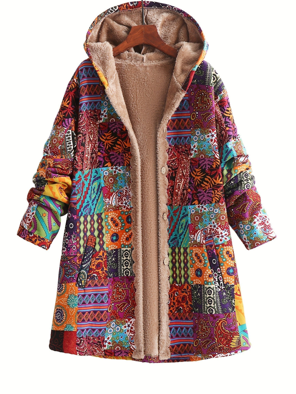 Women's Hooded Longline Wool Coat - Ginger