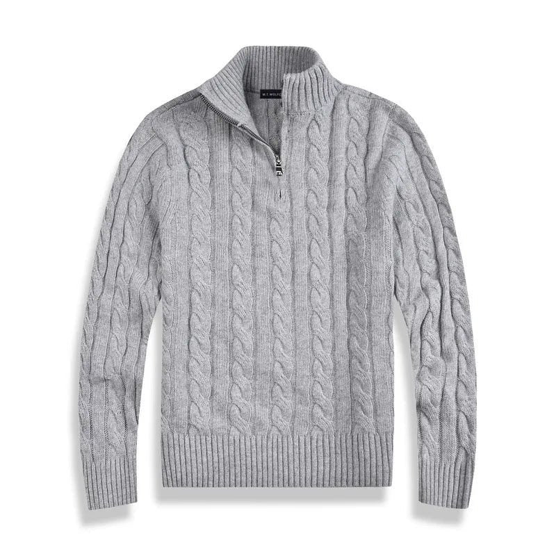 Men's Quarter-Zip Cable Knit Jumper - Gray