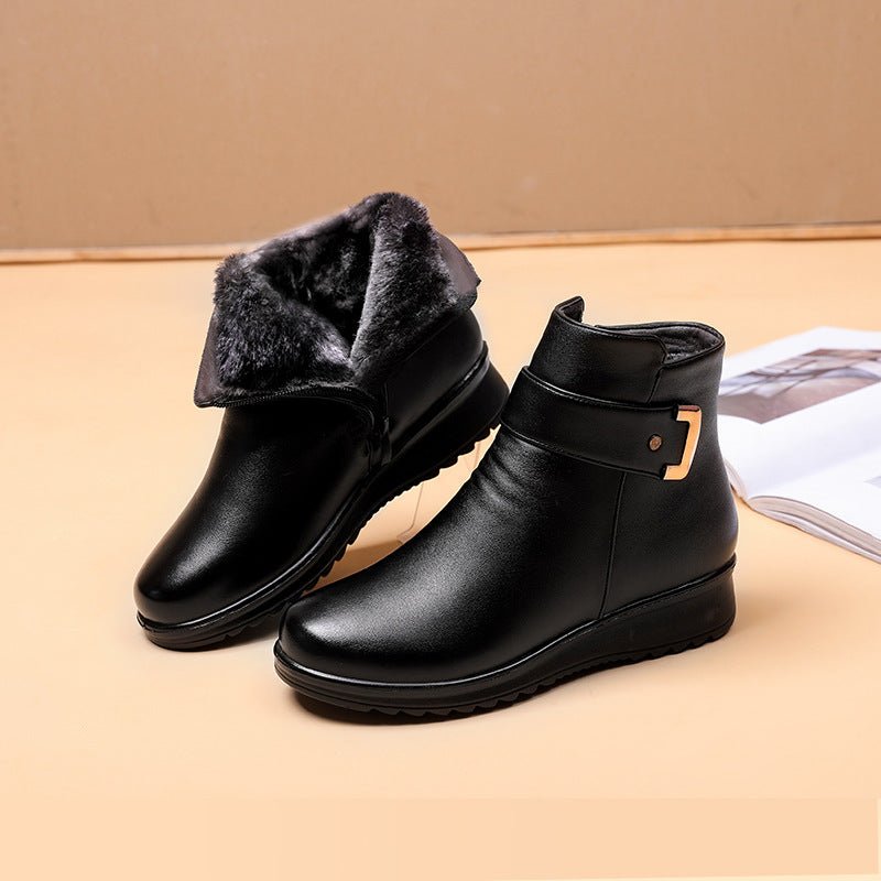 Women's Faux Leather Ankle Boots - Black