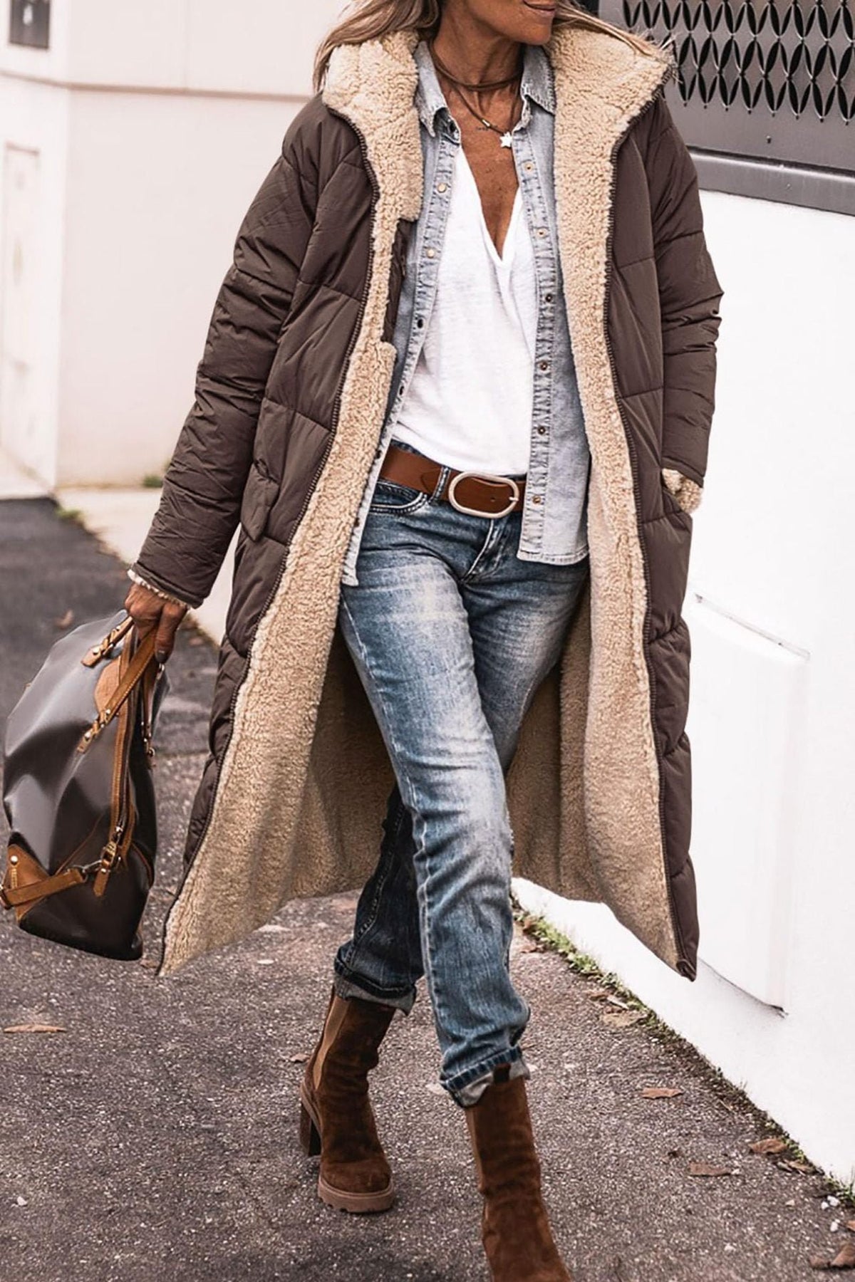 Women's Oversized Puffer Coat - Brown