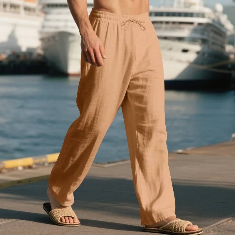 Men's Straight-Leg Drawstring Trousers - Rust Orange