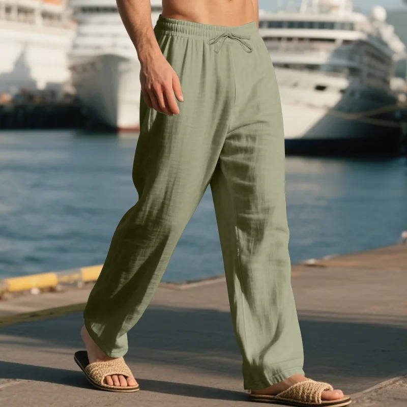 Men's Straight-Leg Drawstring Trousers - Army Green