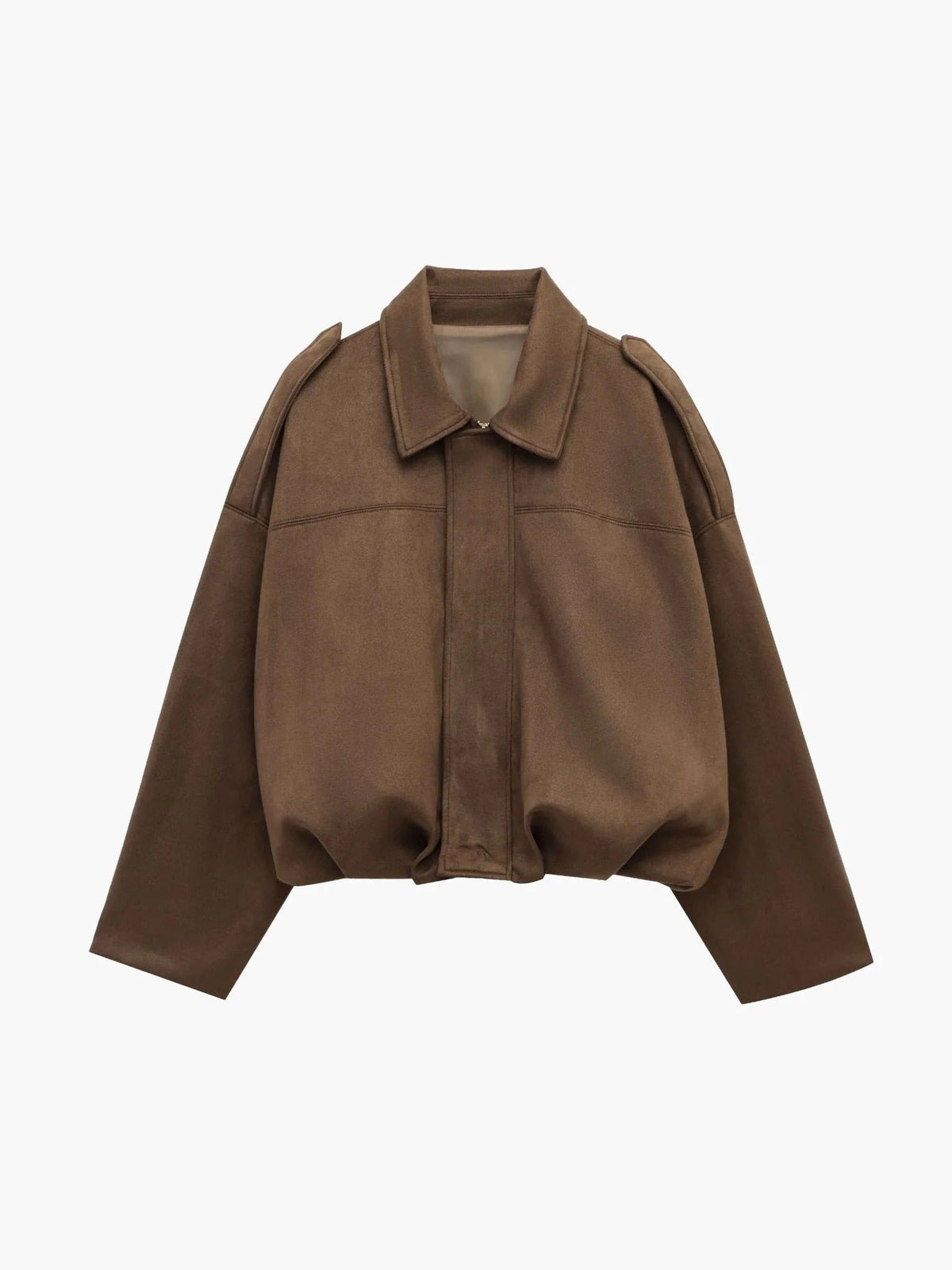 Women's Cropped Suede Bomber Jacket - Brown