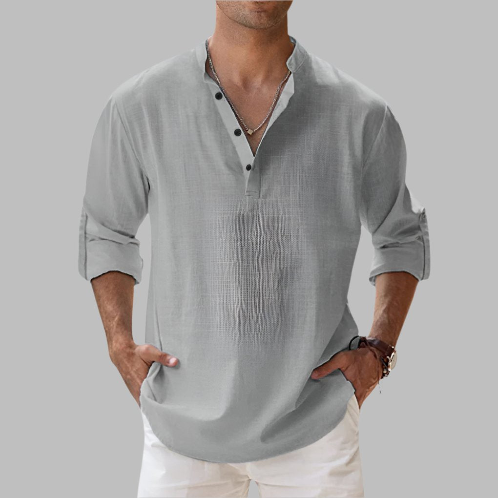 Men's Long Sleeve Henley Shirt - Gray