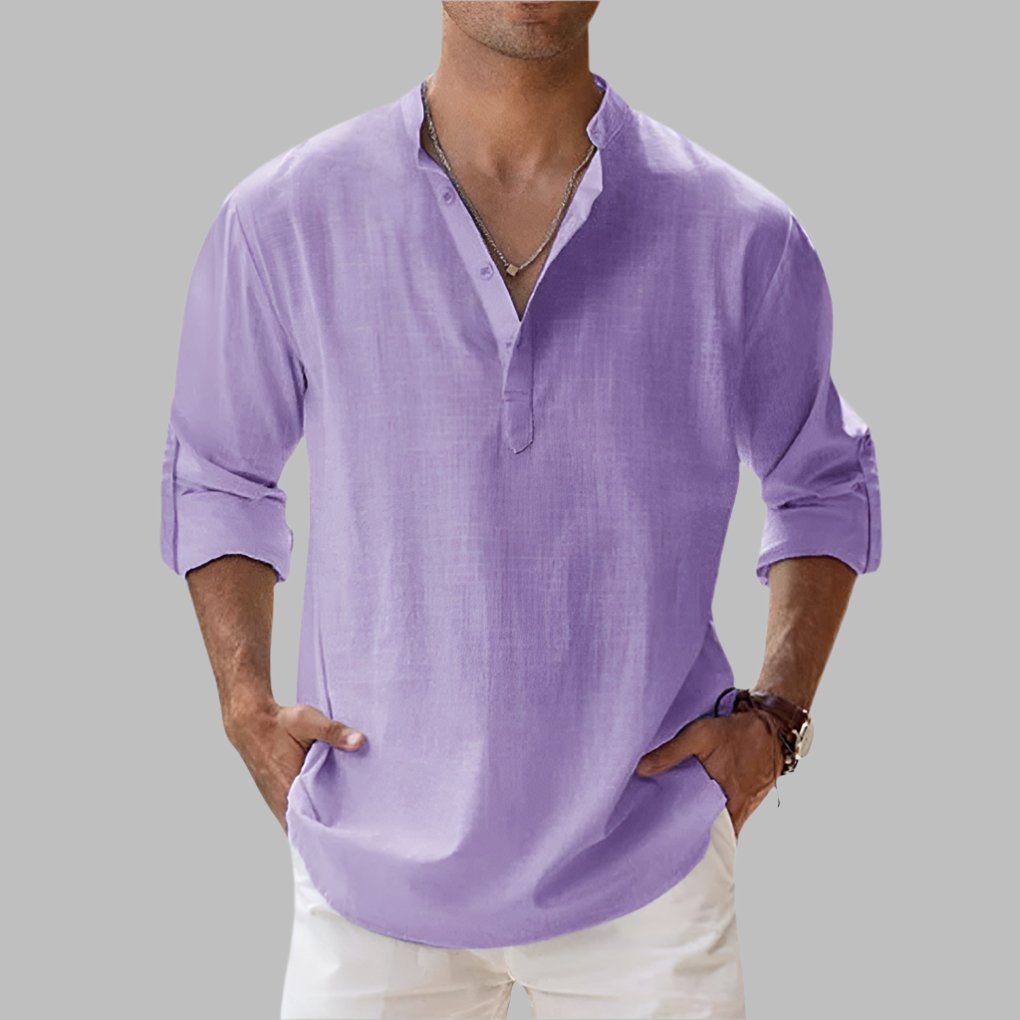 Men's Long Sleeve Henley Shirt - Purple