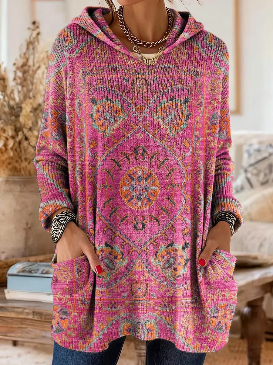 Women's Paisley Oversized Knit Tunic - Pink