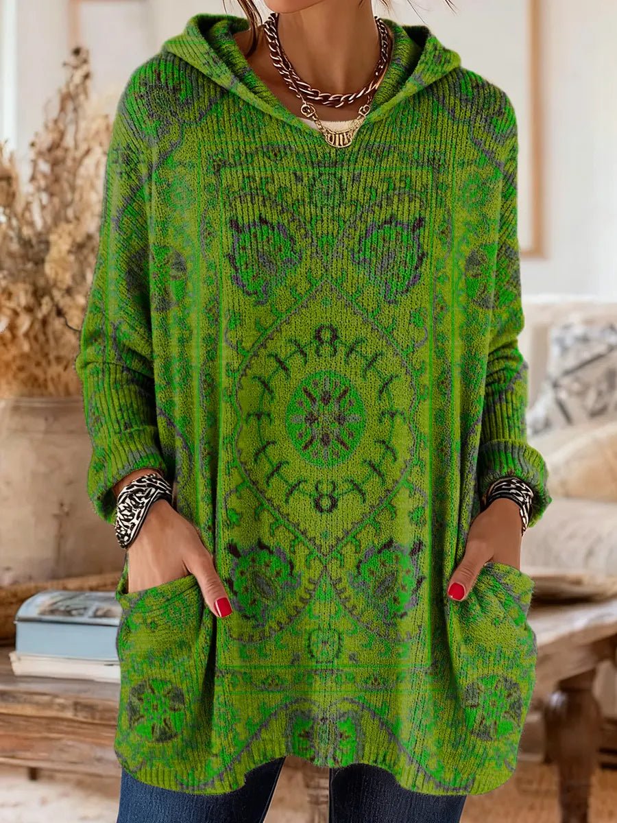 Women's Paisley Oversized Knit Tunic - Green