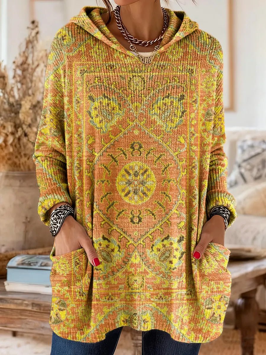 Women's Paisley Oversized Knit Tunic - Yellow