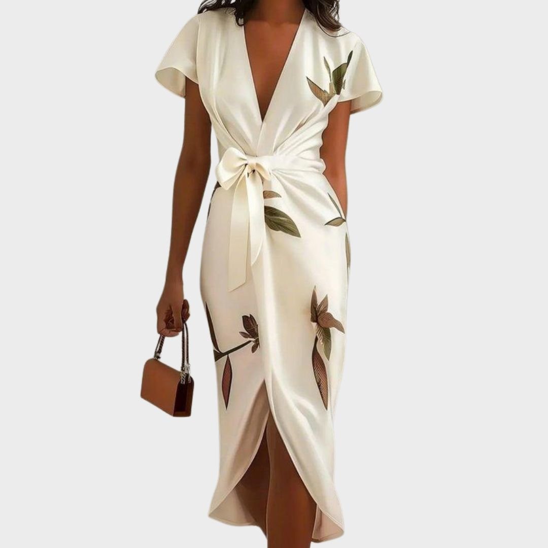 Women's Floral Satin Wrap Midi Dress