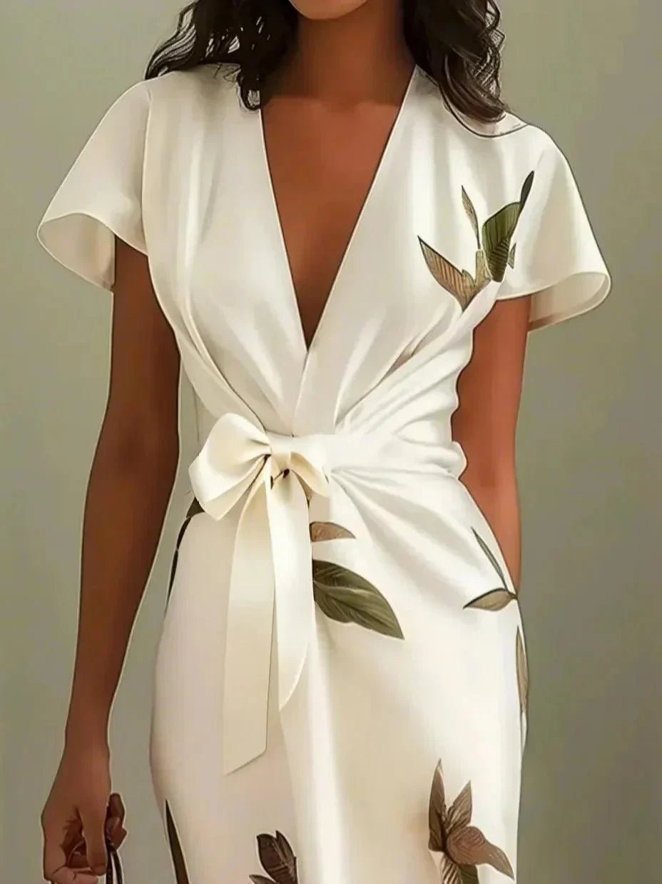 Women's Floral Satin Wrap Midi Dress