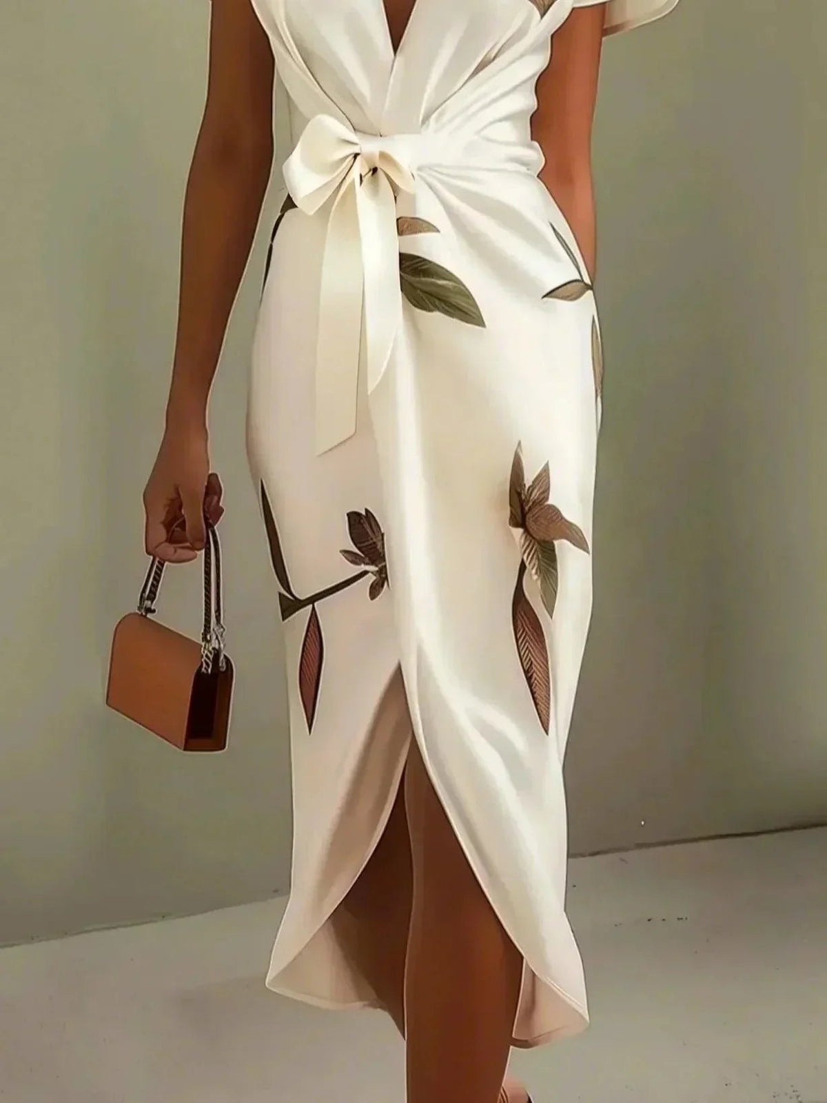Women's Floral Satin Wrap Midi Dress