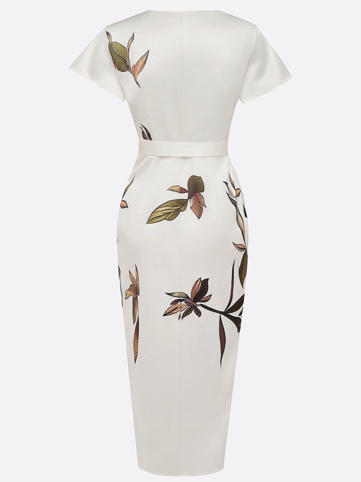 Women's Floral Satin Wrap Midi Dress
