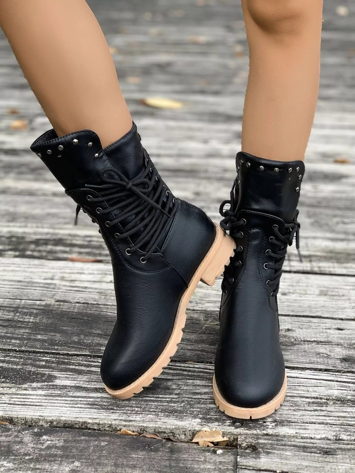 Women's Lace-Up Combat Ankle Boots - Black