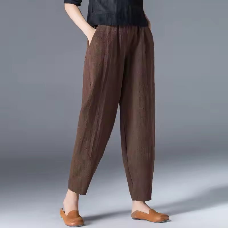 Women's Cropped Harem Trousers - Coffee