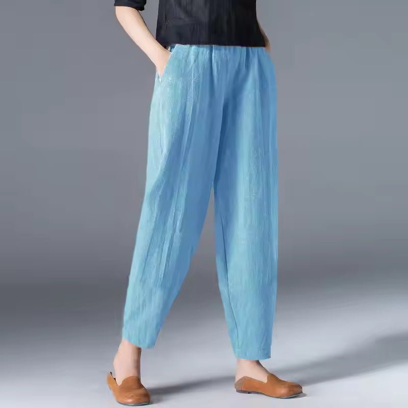 Women's Cropped Harem Trousers - Sky Blue