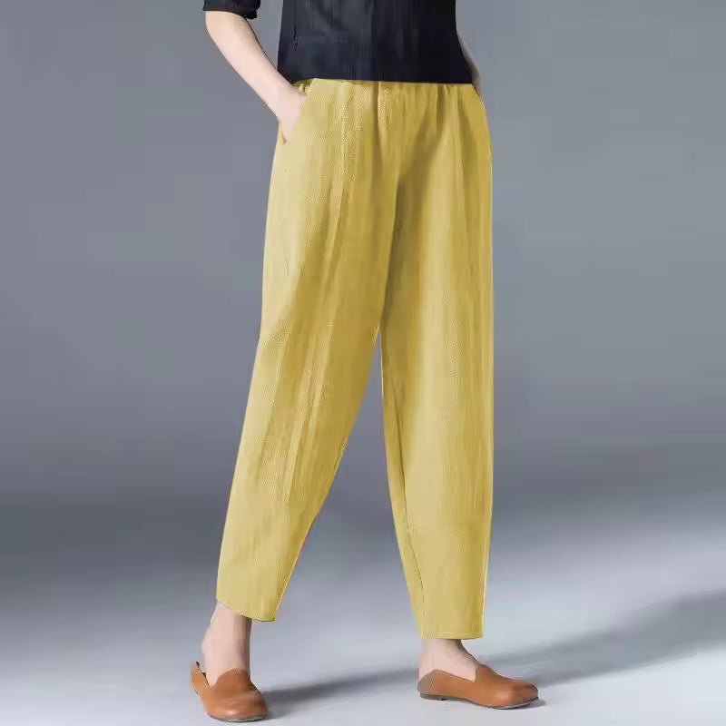 Women's Cropped Harem Trousers - Yellow