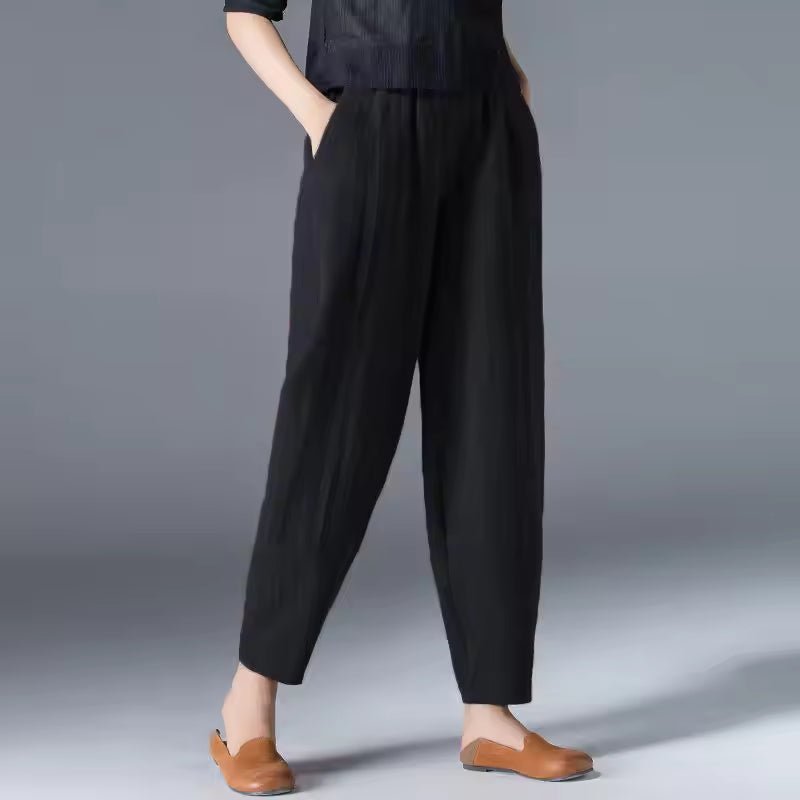 Women's Cropped Harem Trousers - Black