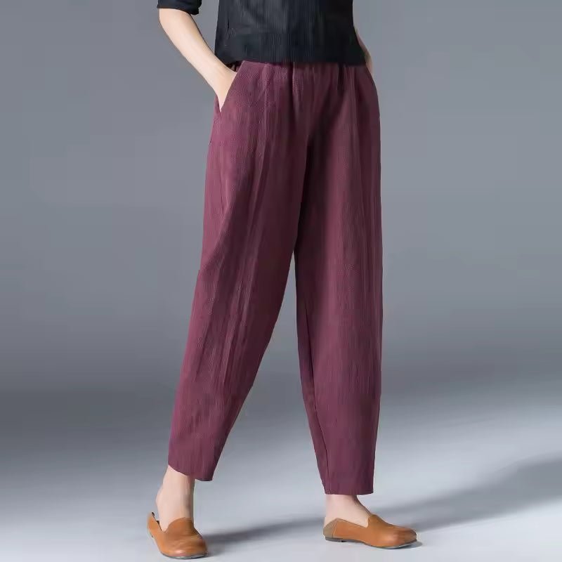 Women's Cropped Harem Trousers - Burgundy
