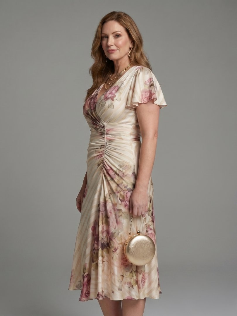 Women's Floral Satin Midi Dress