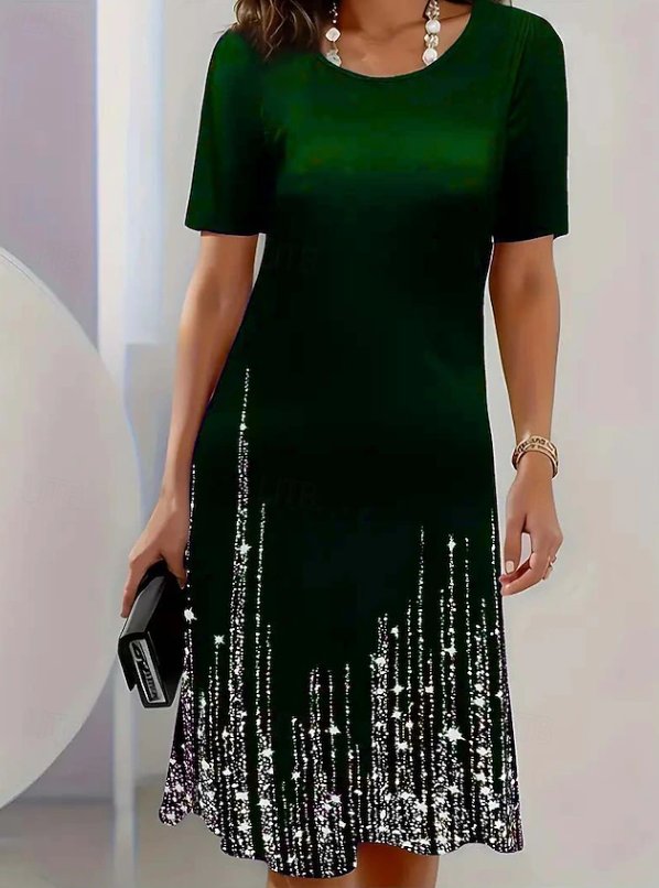 Women's Glitter-Hem A-Line Midi Dress - Green