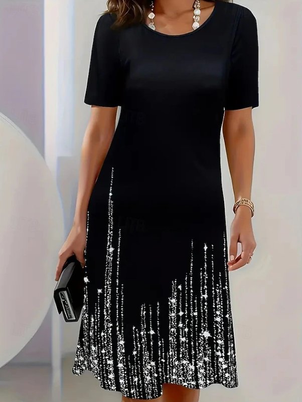Women's Glitter-Hem A-Line Midi Dress - Black