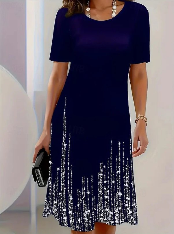 Women's Glitter-Hem A-Line Midi Dress - Navy Blue