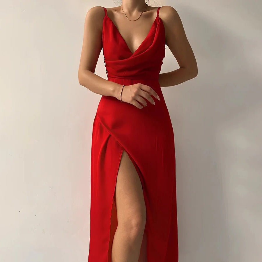 Women's Satin Maxi Slip Dress - Red
