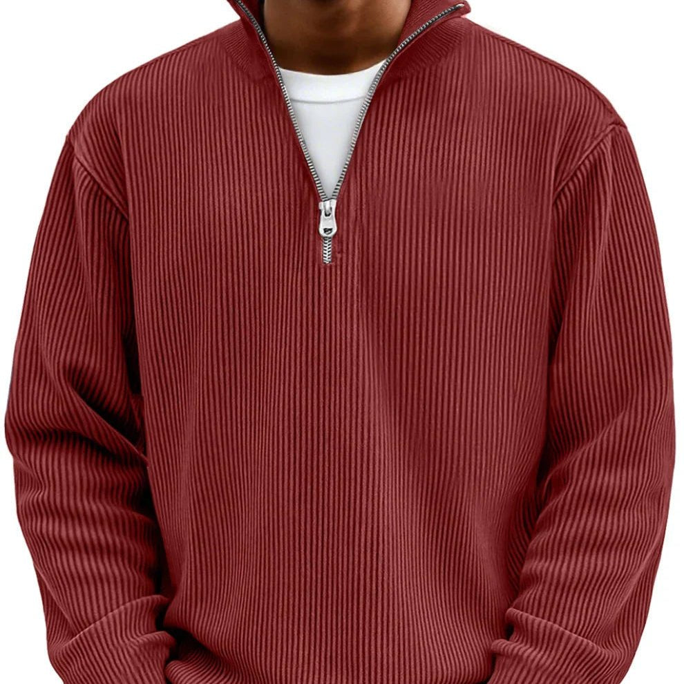 Men's Oversized Knit Quarter-Zip Jumper - Red