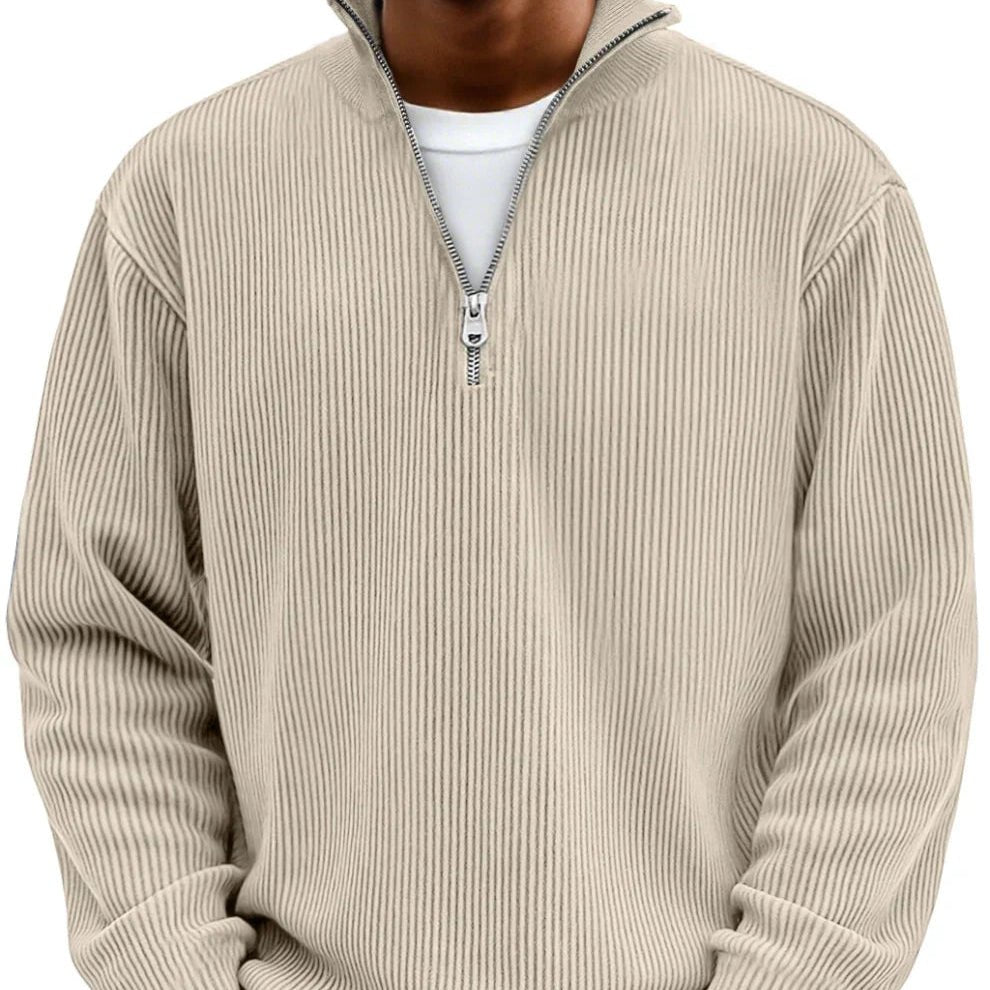 Men's Oversized Knit Quarter-Zip Jumper - Khaki