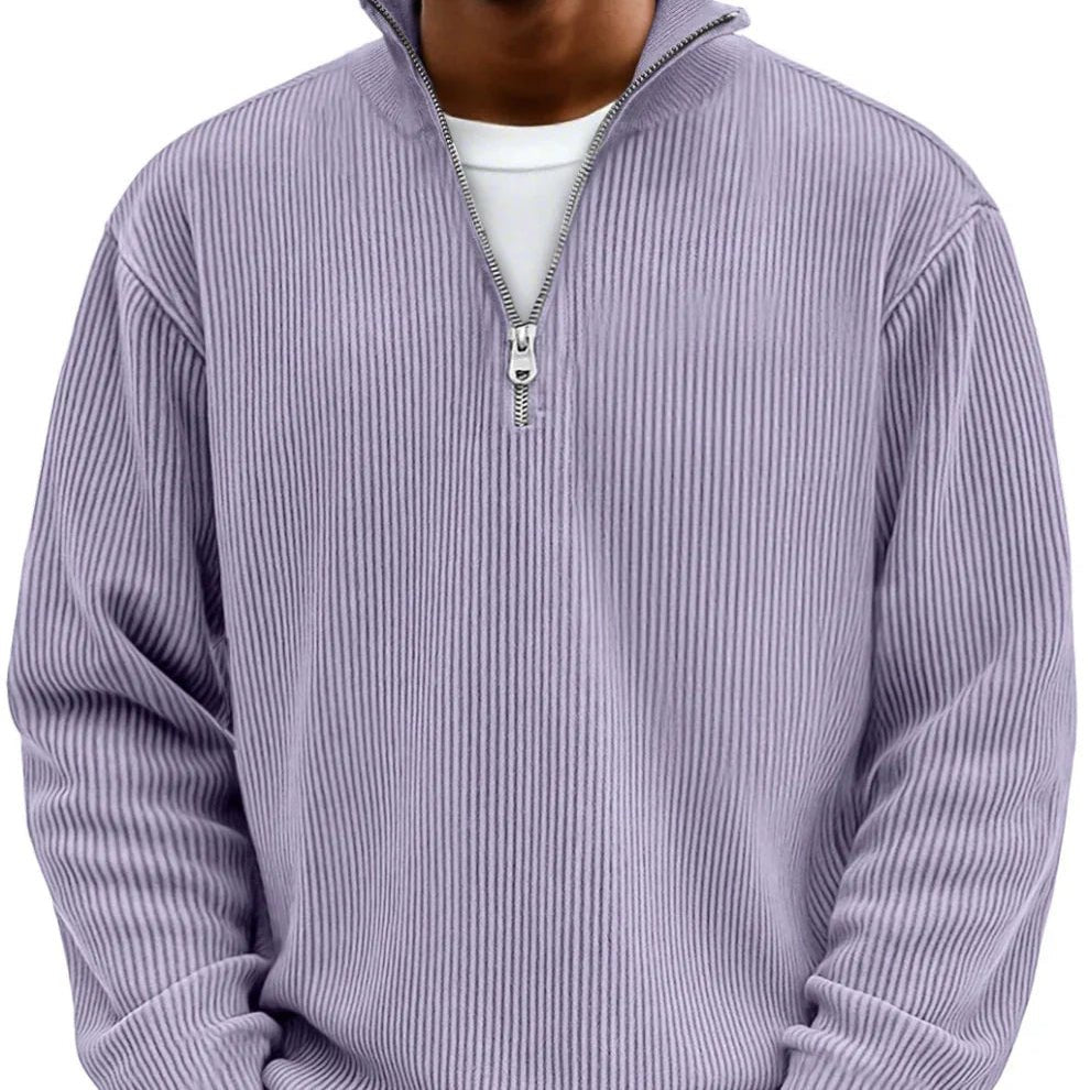 Men's Oversized Knit Quarter-Zip Jumper - Purple