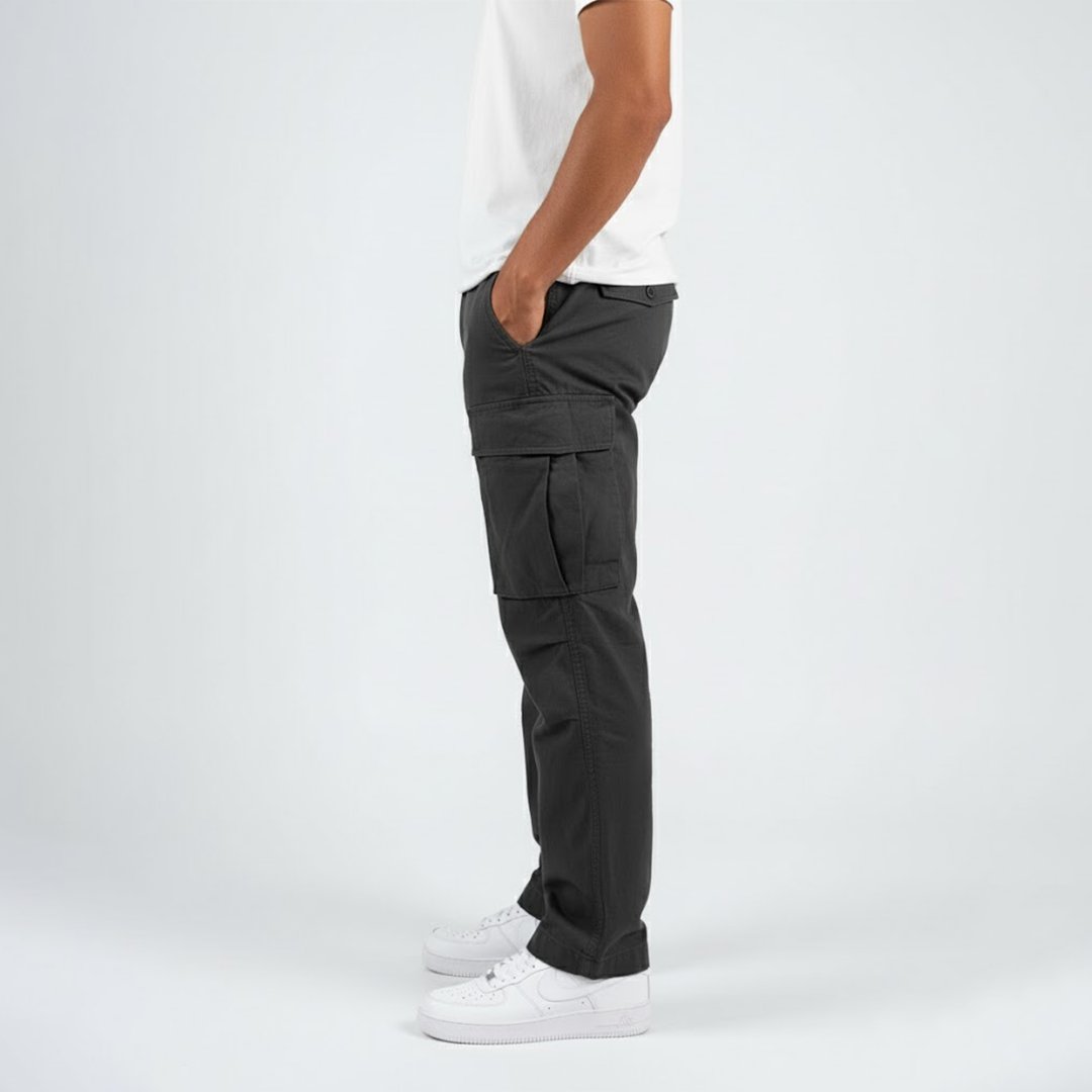 Men's Straight Fit Cargo Trousers - Black
