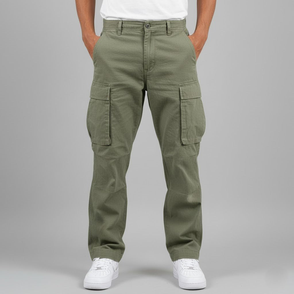 Men's Straight Fit Cargo Trousers - Dark Green
