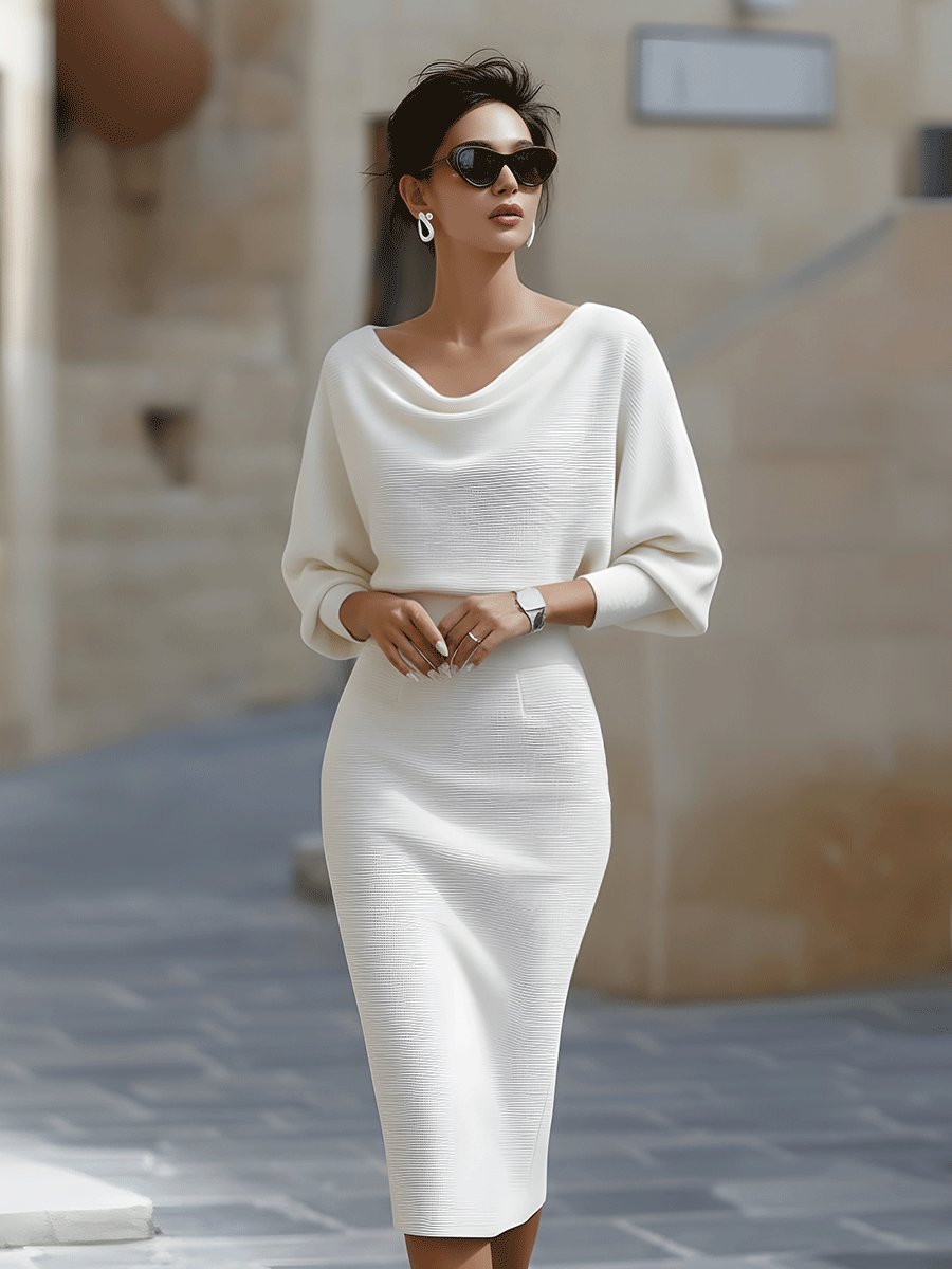 Women's Bodycon Knit Midi Dress - White