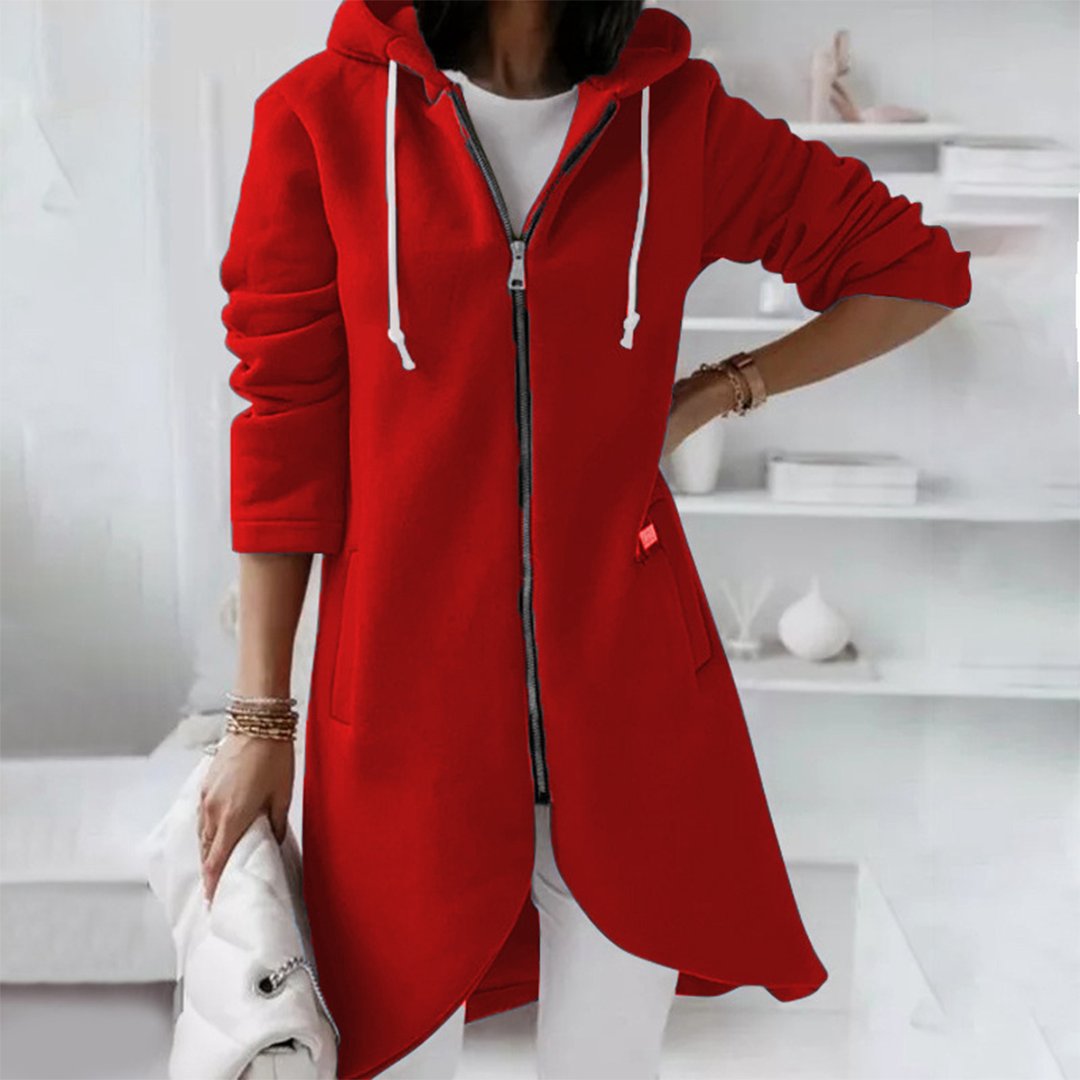 Women's Longline Hooded Winter Coat - Red