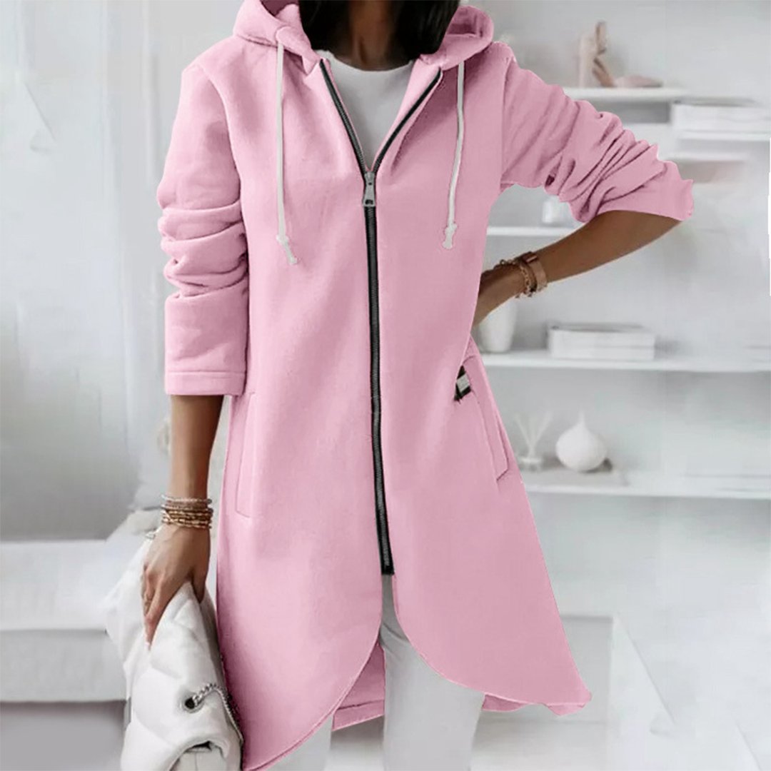 Women's Longline Hooded Winter Coat - Pink