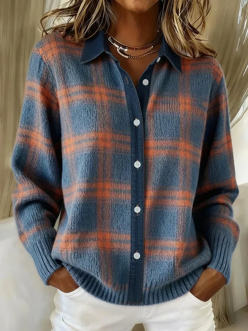 Women's Plaid Wool Shirt Jacket - Blue and Orange
