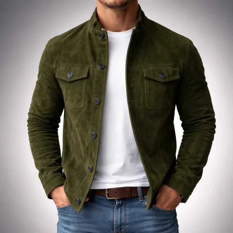 Men's Slim Suede Trucker Jacket - Green