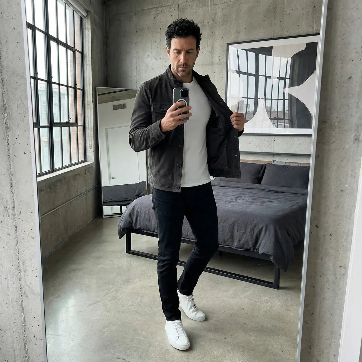 Men's Slim Suede Trucker Jacket