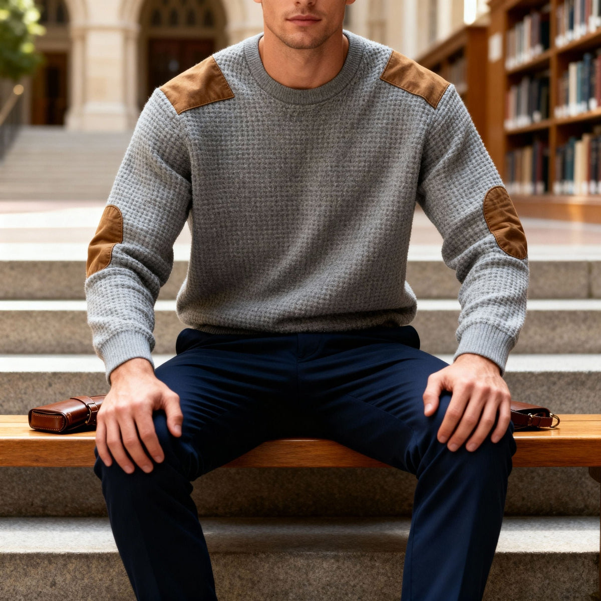 Men's Wool Blend Suede-Patch Jumper