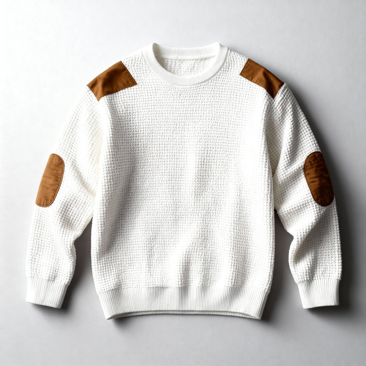 Men's Wool Blend Suede-Patch Jumper - White