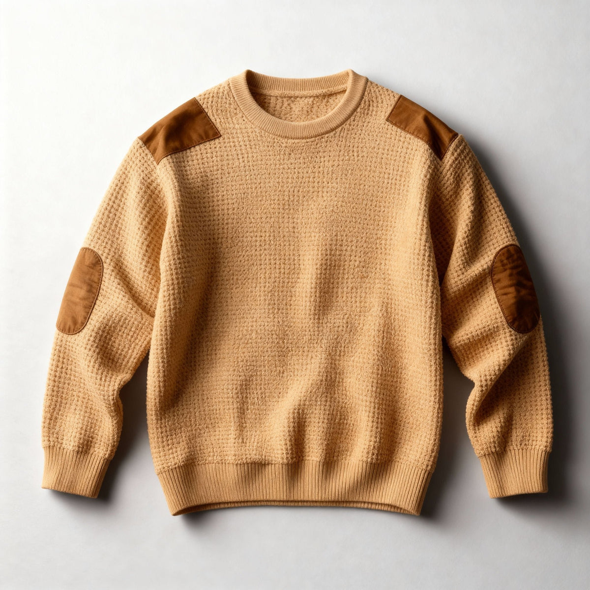 Men's Wool Blend Suede-Patch Jumper - Khaki