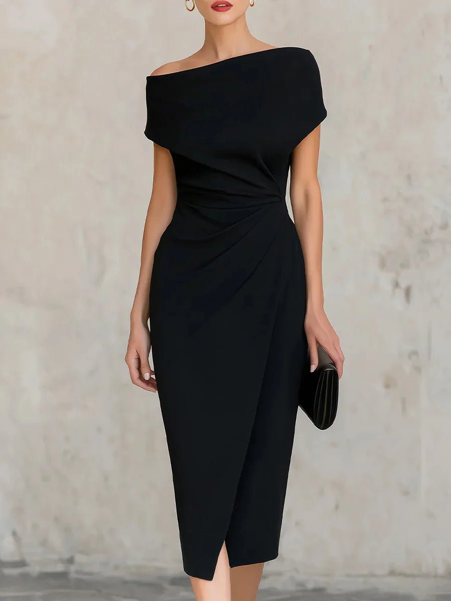 Women's Off-Shoulder Bodycon Midi Dress - Black