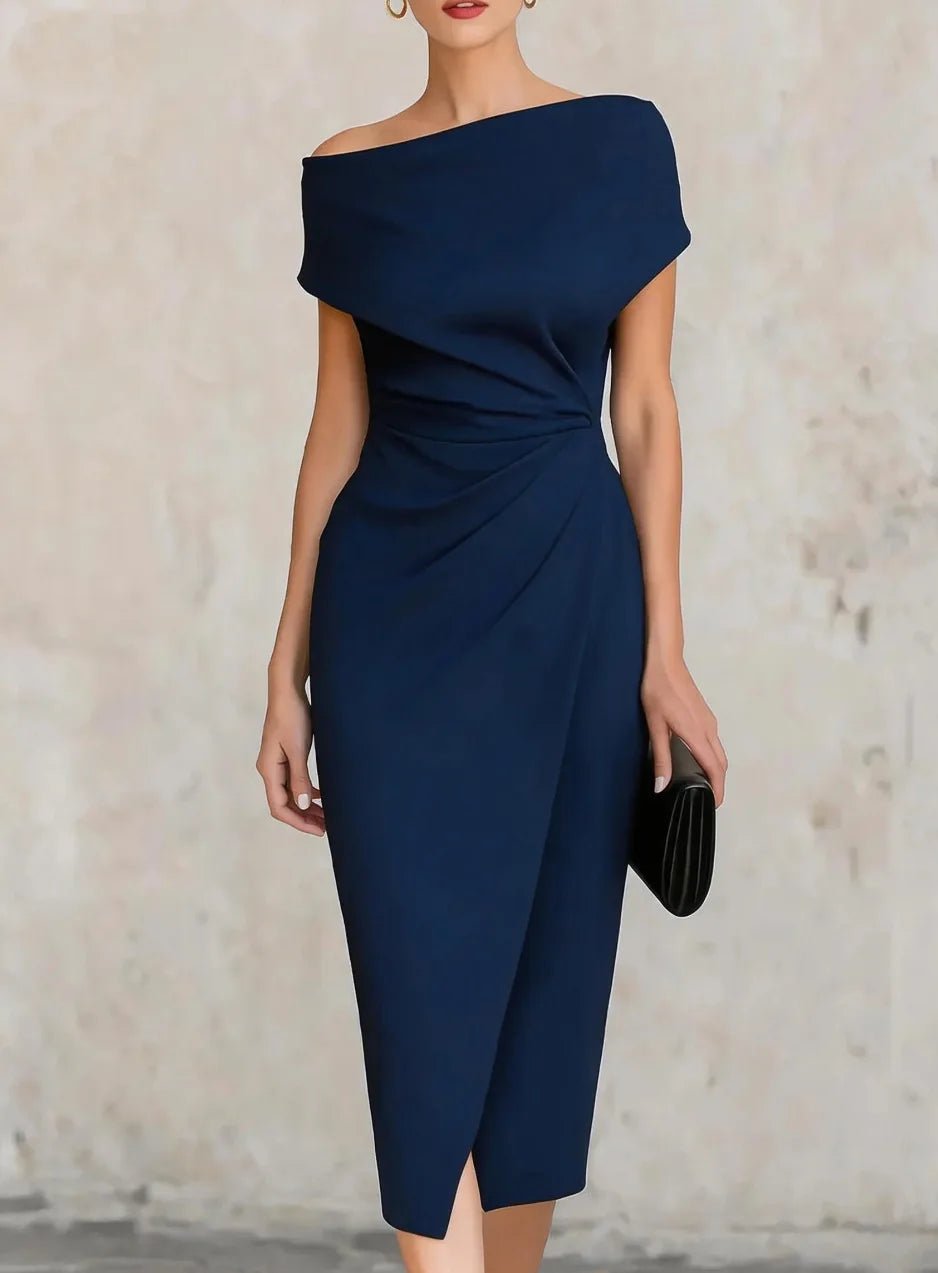 Women's Off-Shoulder Bodycon Midi Dress - Navy Blue