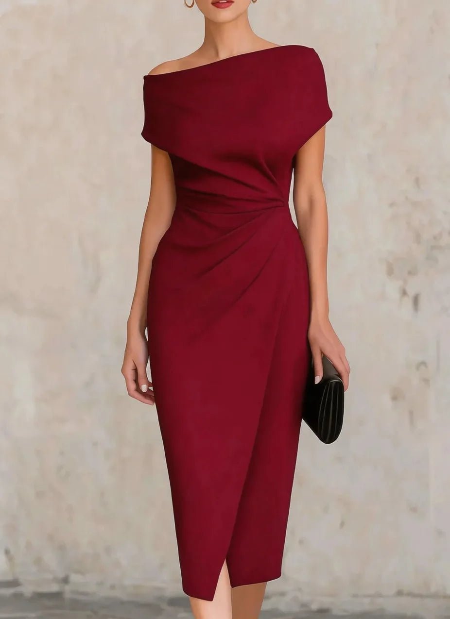 Women's Off-Shoulder Bodycon Midi Dress - Red